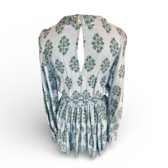 OMIKA Adele Mini Dress XS Blue Green Floral Smocked Boho Resort 100% Modal - Picture 6 of 12